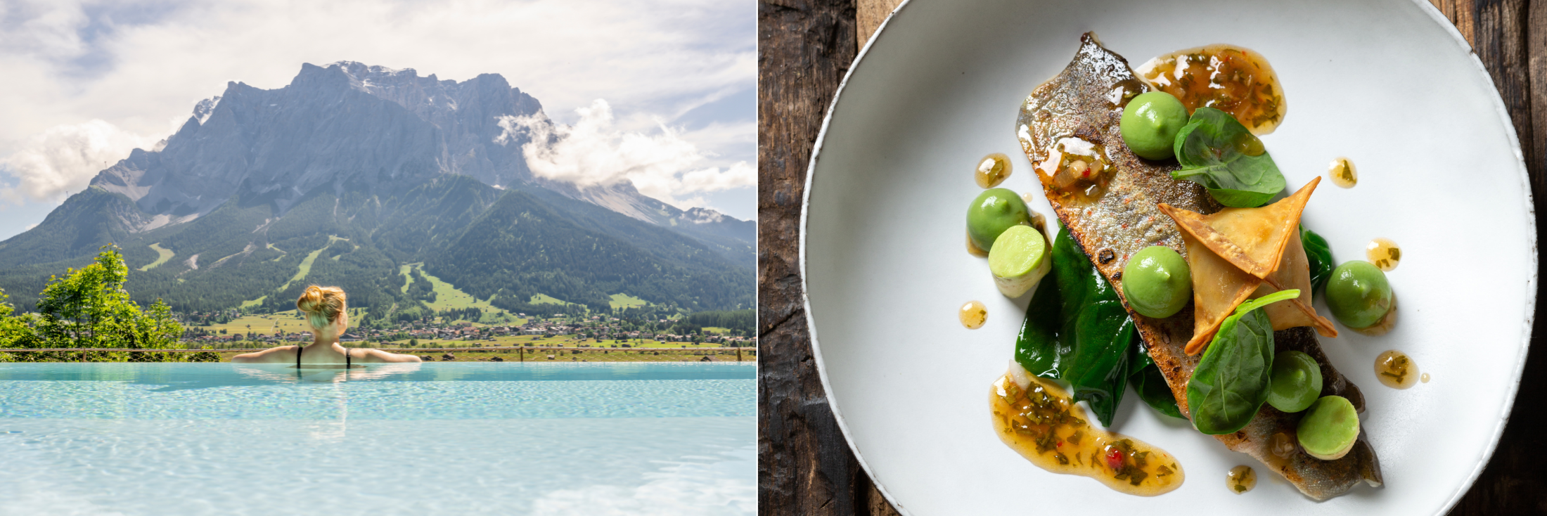 Spitzenkulinarik und Wellness mit Blick auf die Sonnenseite der Zugspitze Spitzenkulinarik und Wellness mit Blick auf die Sonnenseite der Zugspitze